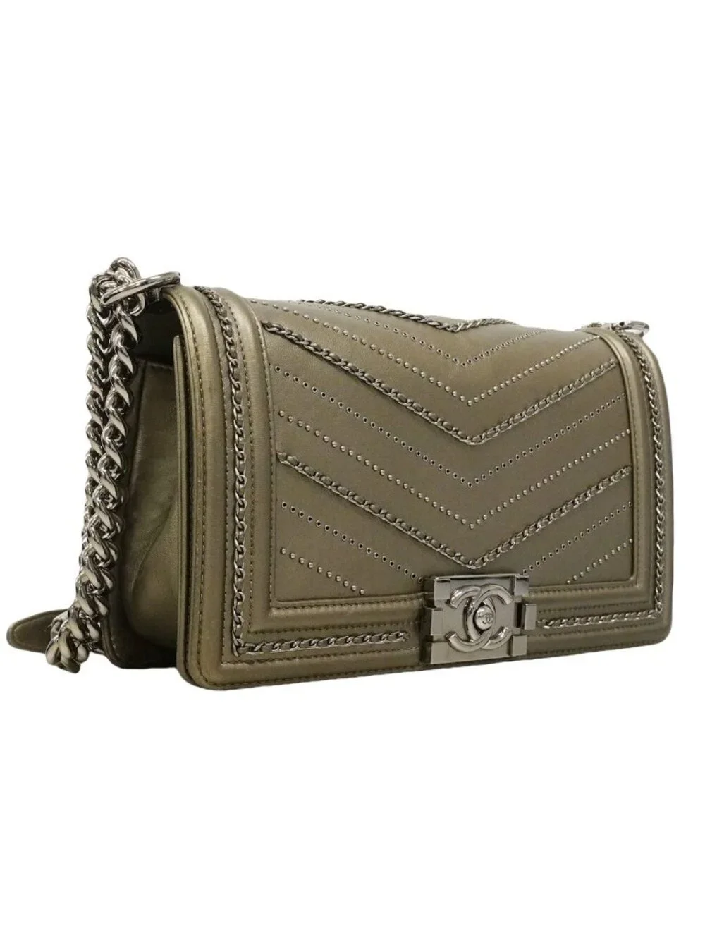 Chanel Shoulder Bag Boy Leather Gray Silver